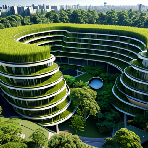Home 4 A professional, eco-friendly architectural marvel inspired by nature, featuring a multi-story building with integrated living green facades resembling lush forests and intelligent ventilation systems subtly mimicking termite mound structures. The setting is a serene, sunlit urban landscape with clean lines and abundant natural light, showcasing sustainable design principles. The image emphasizes the harmony between innovation and the environment, free from any human figures. This is a safe for work, appropriate content, family-friendly depiction of professional design, perfect anatomy in structure, correct proportions, high-quality, professional photography.