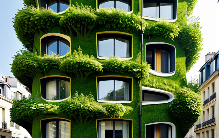 Biomimetic Architecture**
"A modern, eco-friendly building inspired by termite mound ventilation systems, located in a bustling Parisian neighborhood. The building features unique airflow designs, green walls, and sustainable materials. Sunlight filters through the structure, highlighting its organic forms. Professional architectural photography, perfect proportions, clean lines, bright and airy, safe for work, fully clothed figures visible in the scene, appropriate content, family-friendly."
**