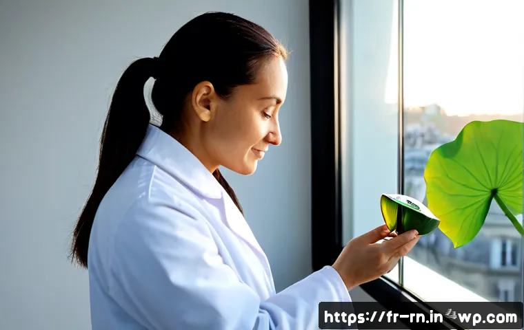 Home 17 생체모방 기술의 확산 경로 분석 - Photorealistic French biomimicry innovation laboratory, a researcher in a clean white coat examining...